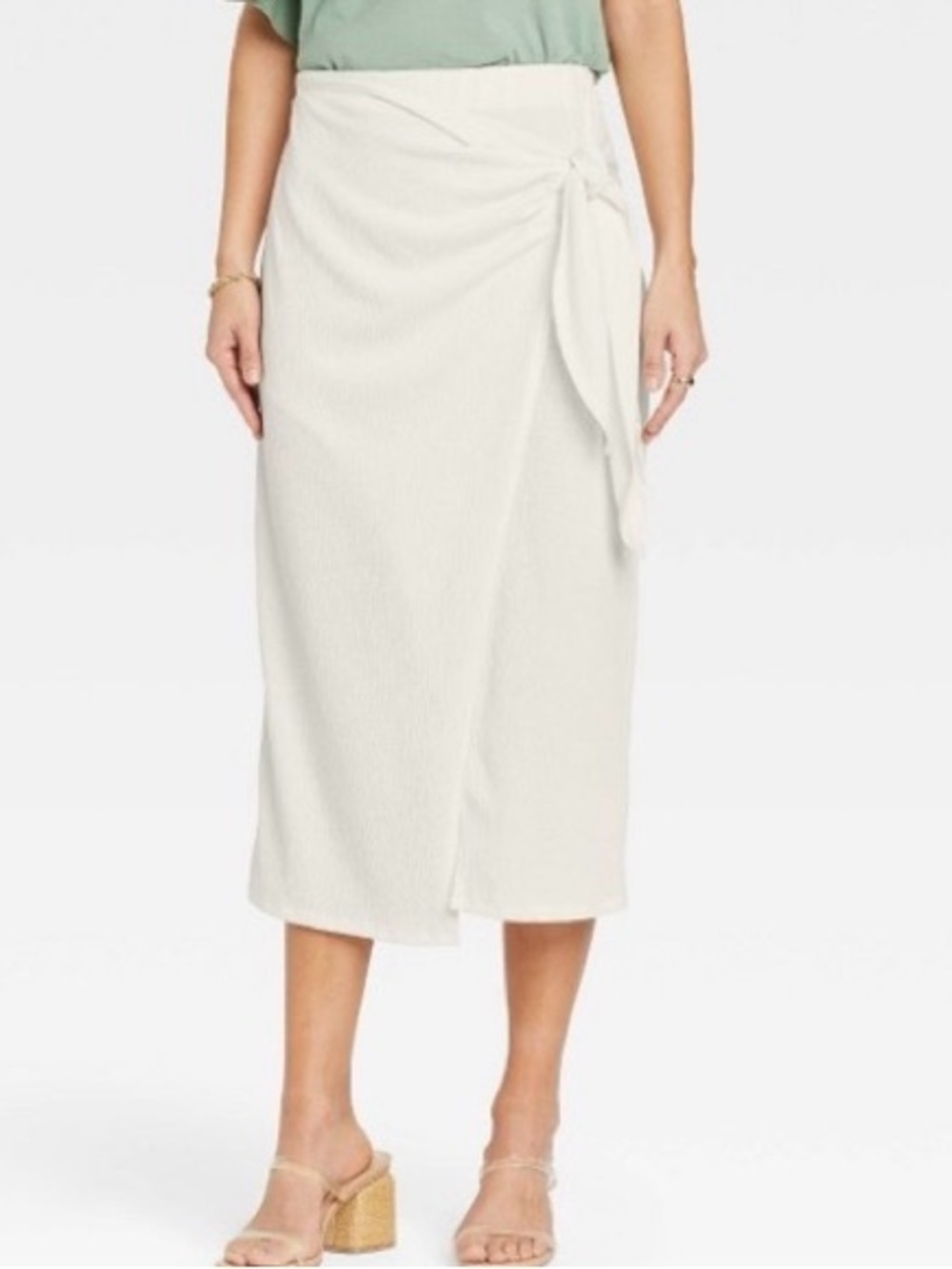 A new day Cream Midi Skirt with Side Tie Detail Medium